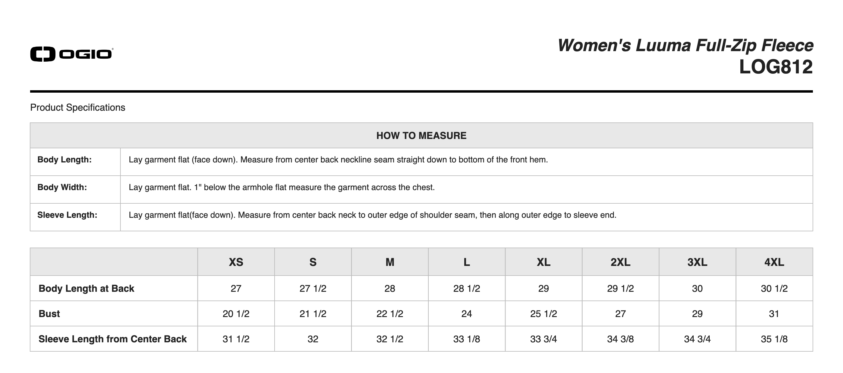Sizing Chart