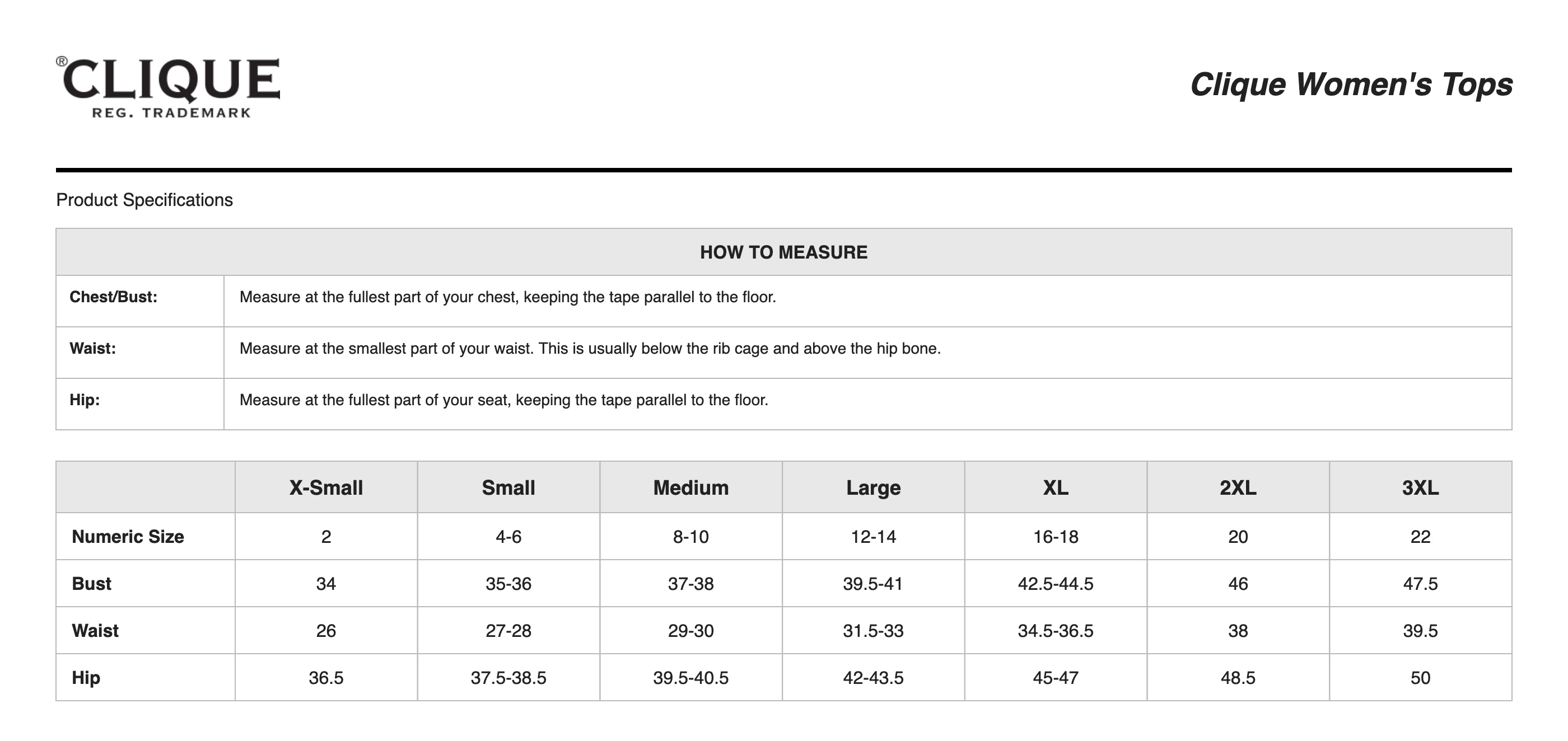 Sizing Chart