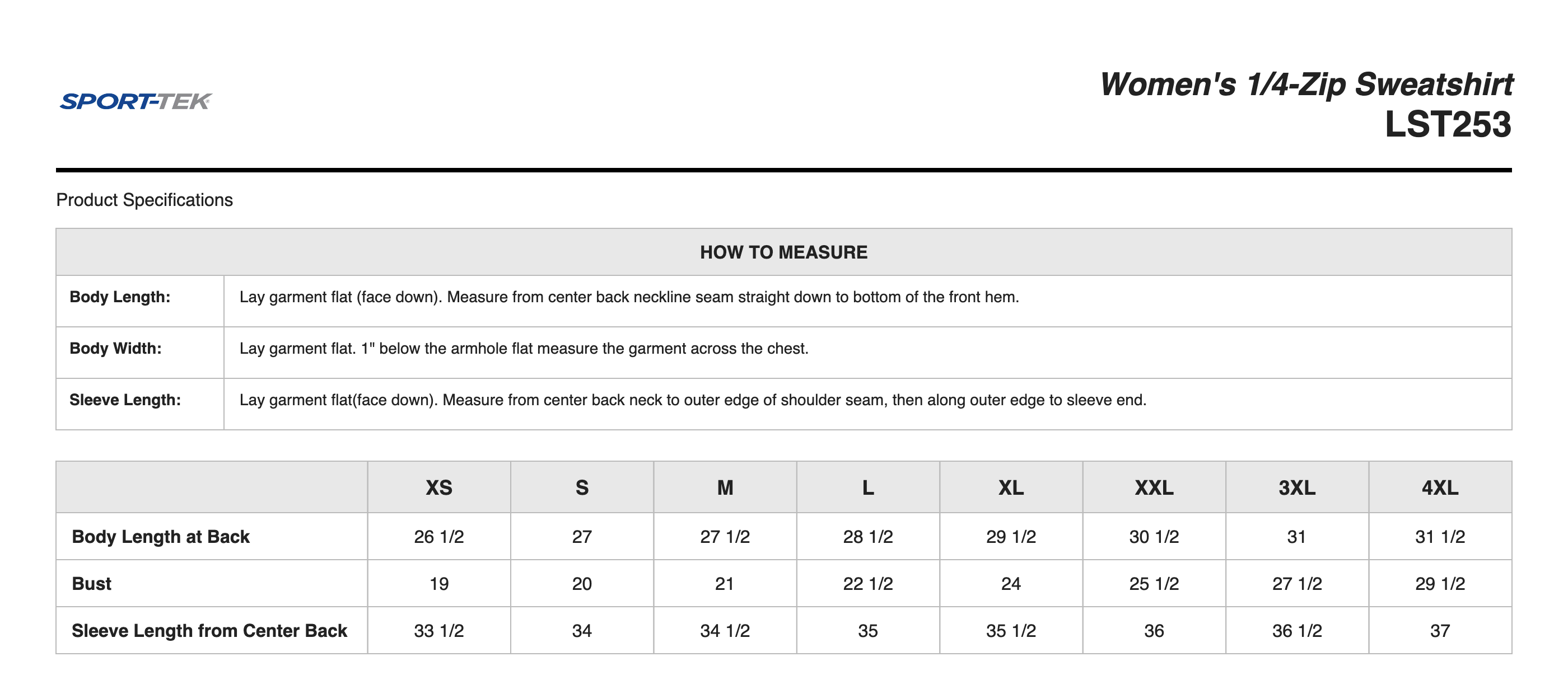 Sizing Chart