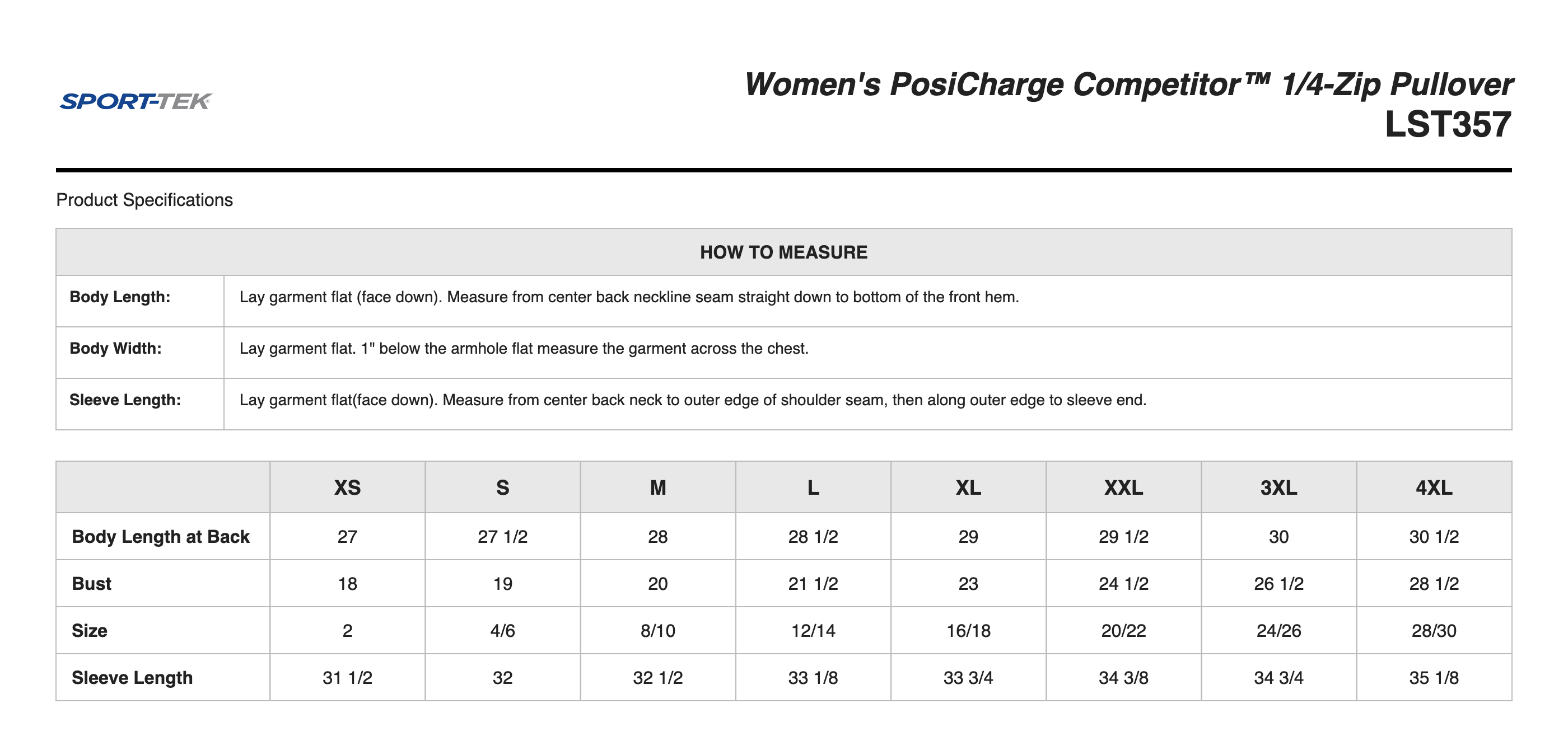 Sizing Chart
