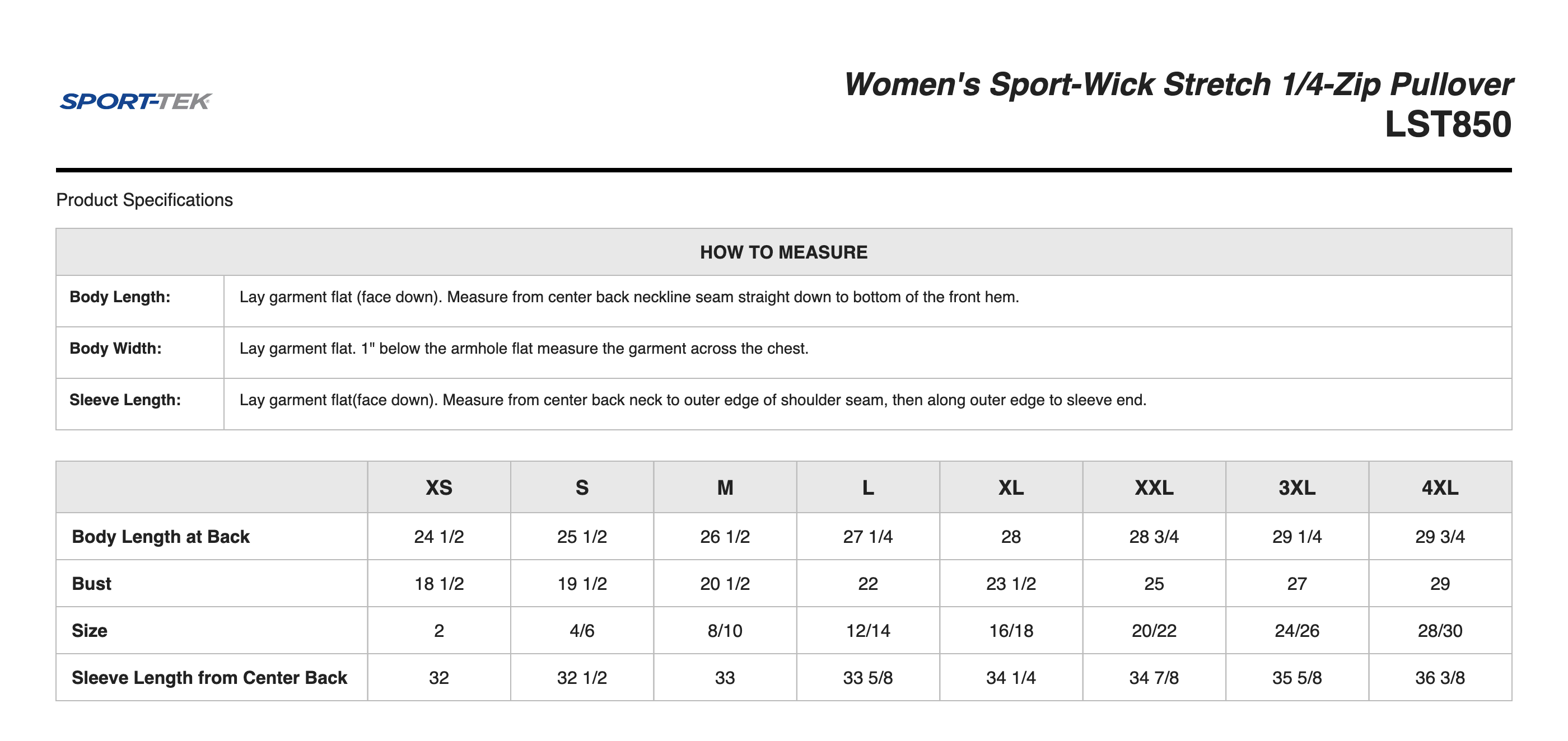 Sizing Chart