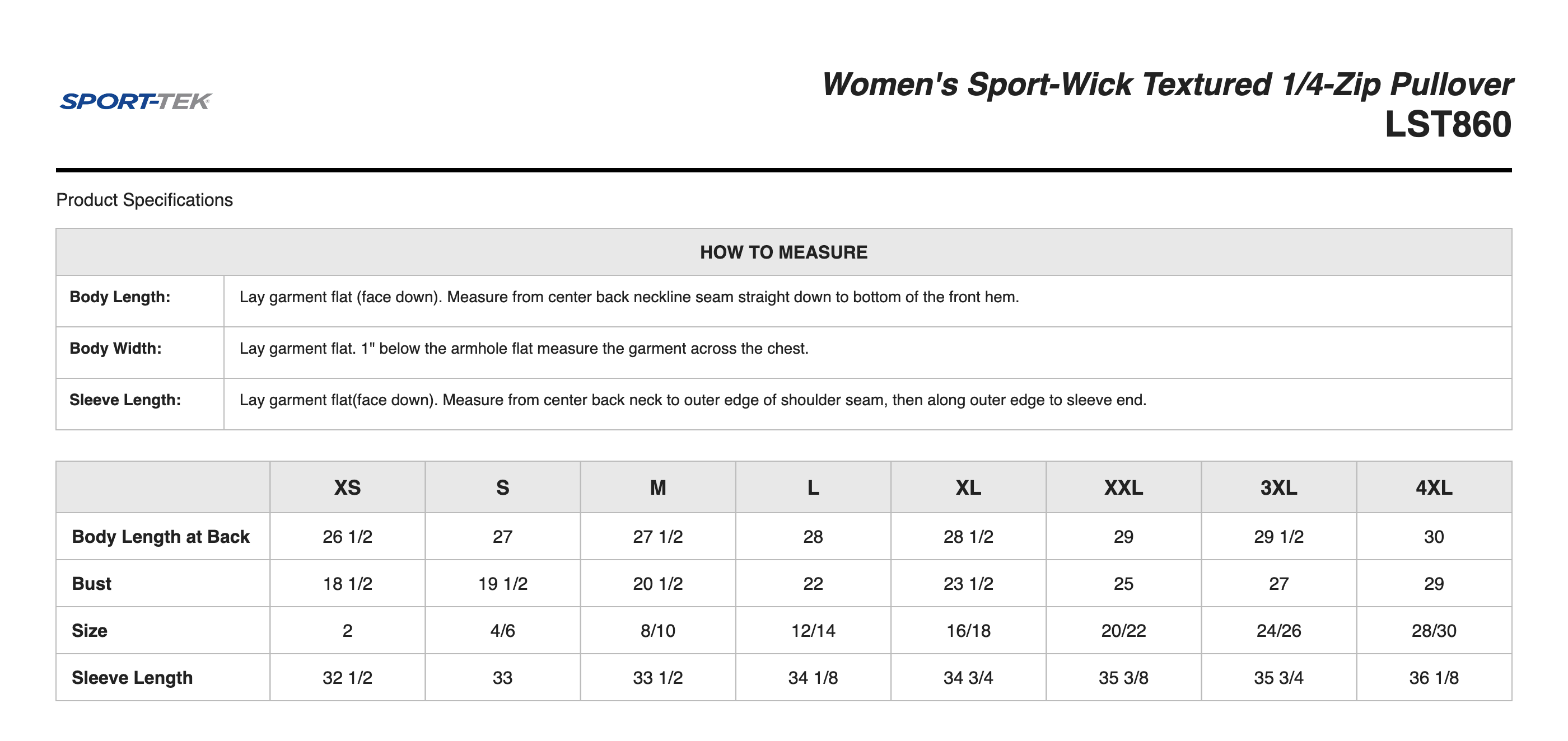 Sizing Chart