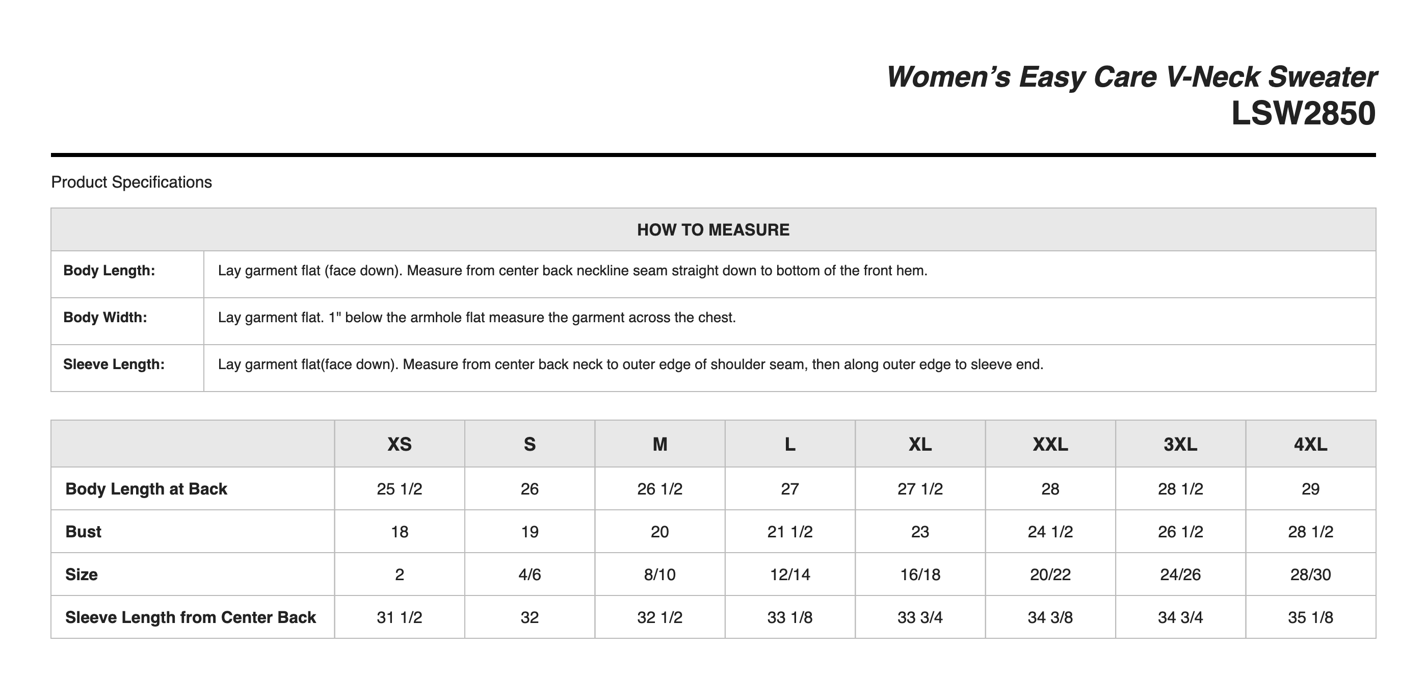 Sizing Chart