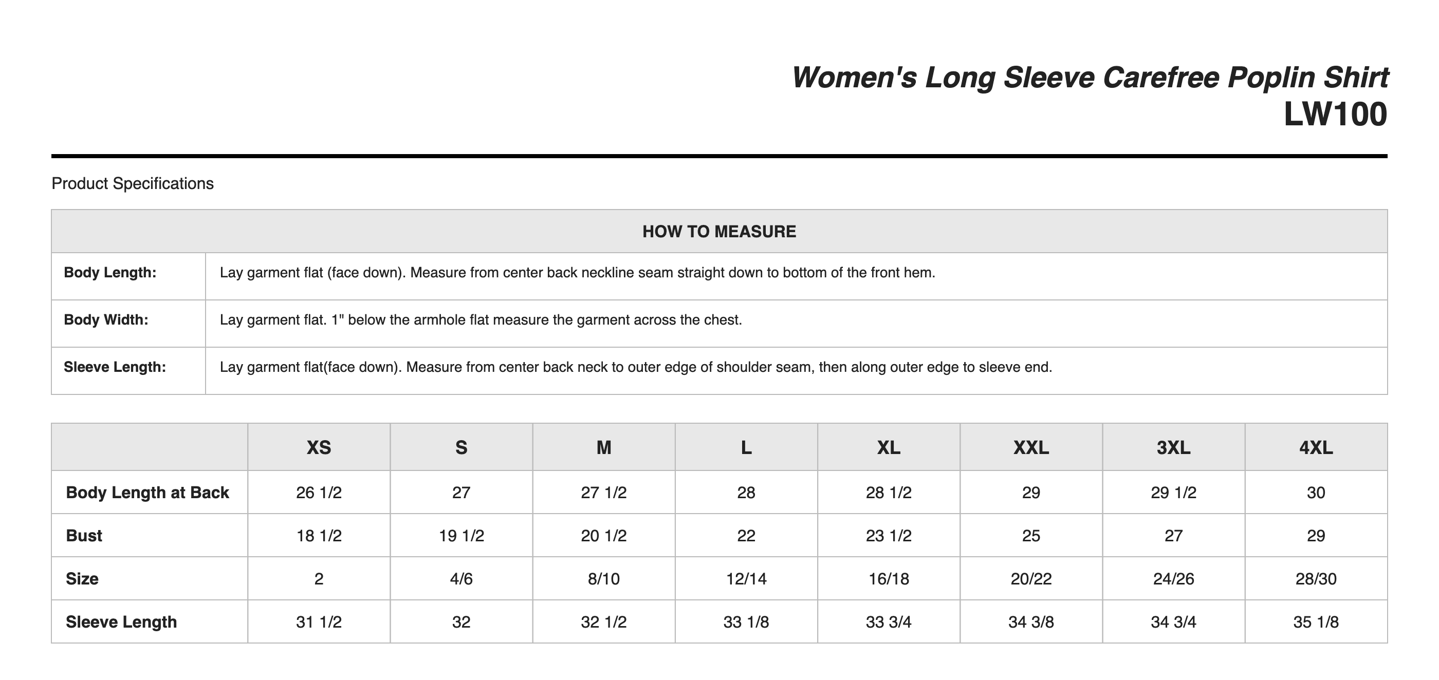 Sizing Chart