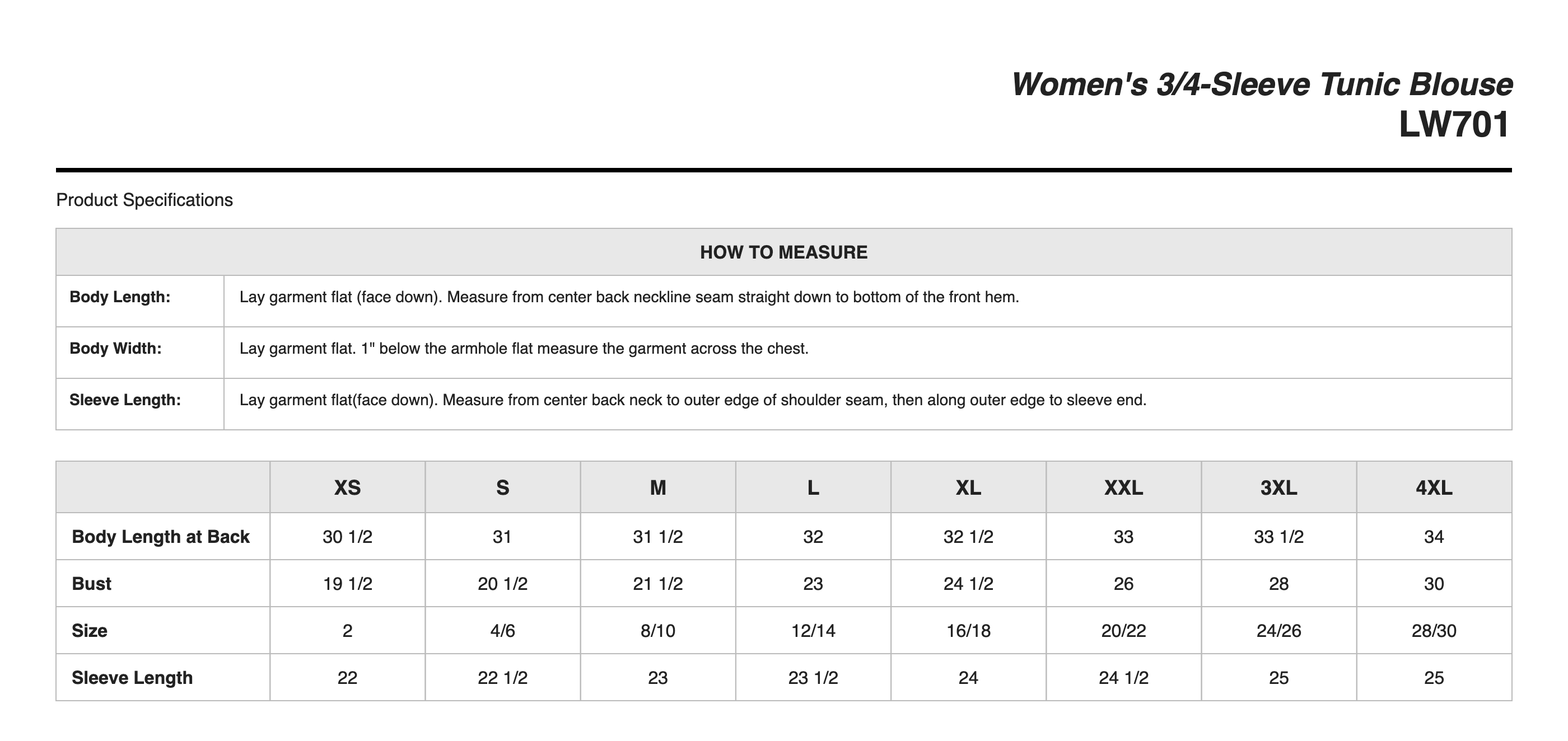 Sizing Chart