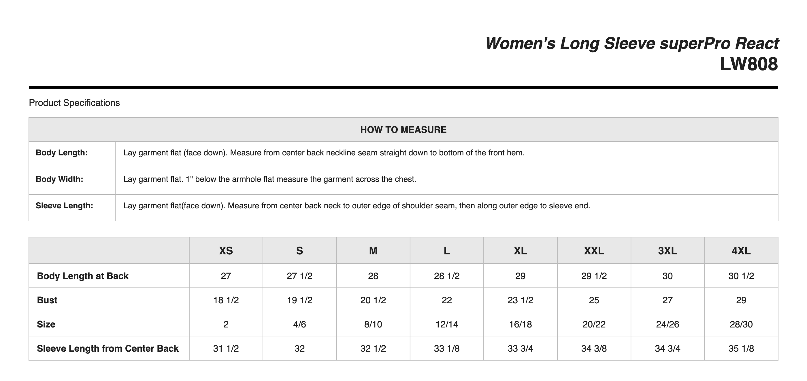 Sizing Chart