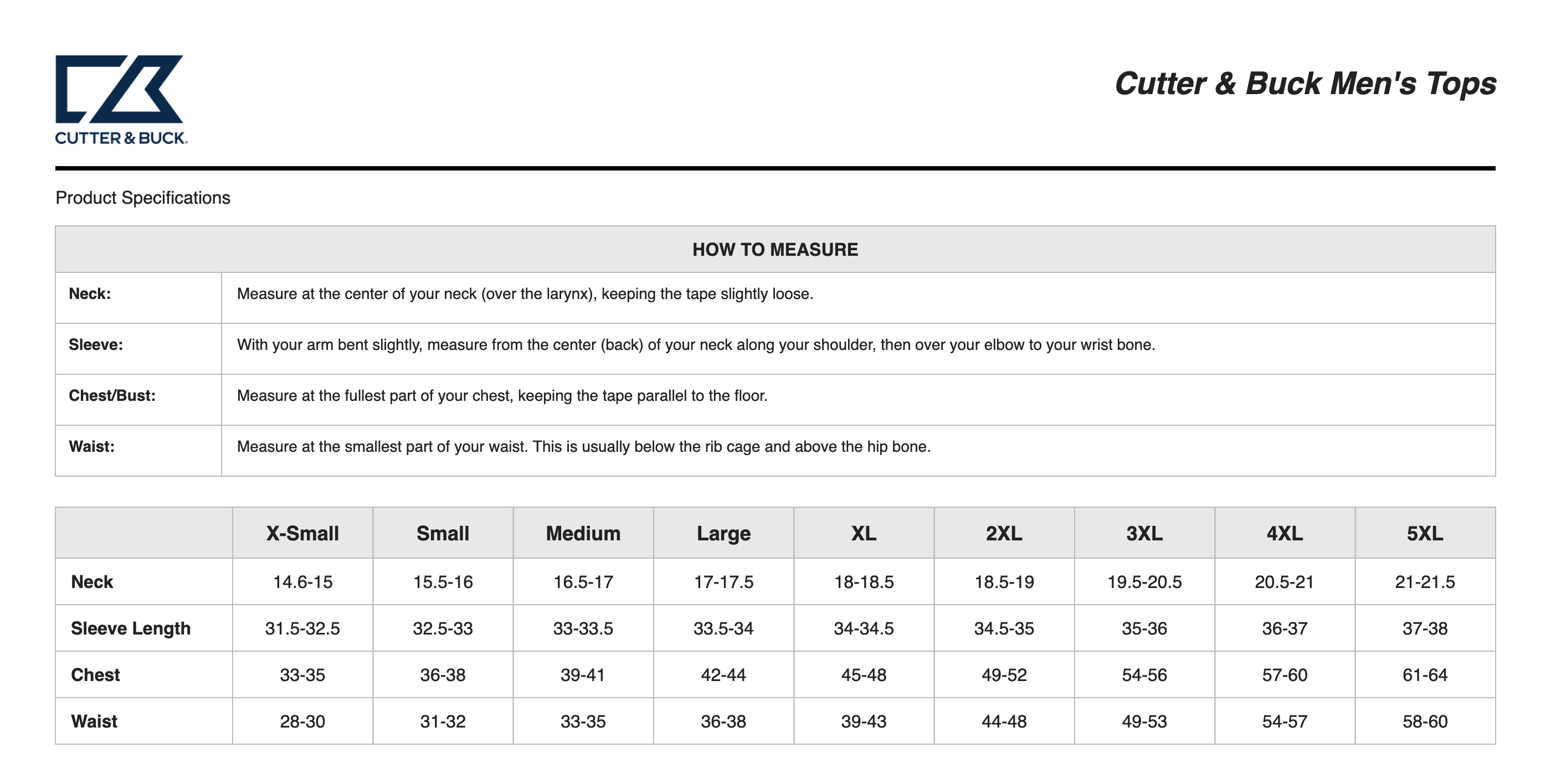 Sizing Chart