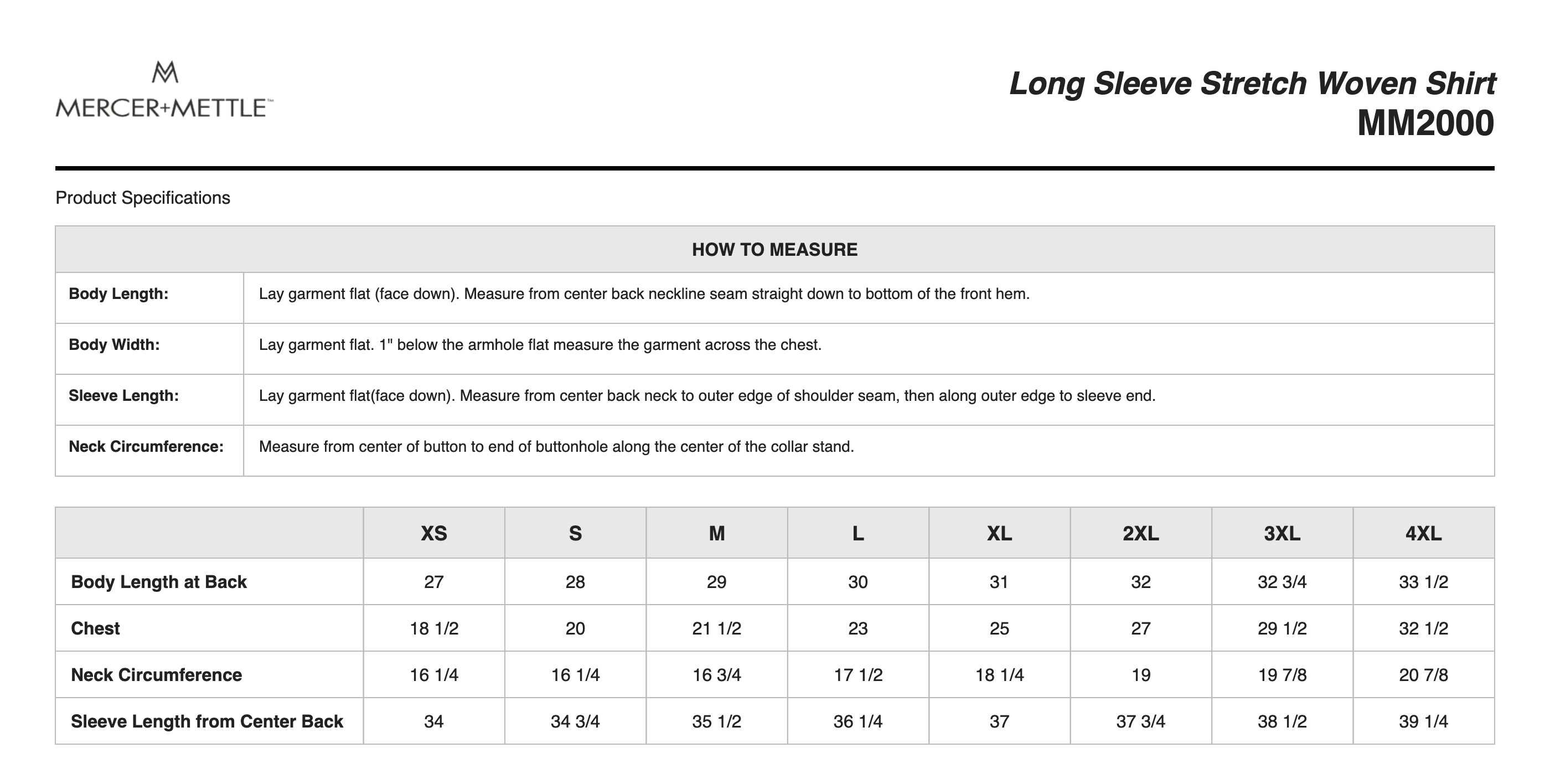 Sizing Chart