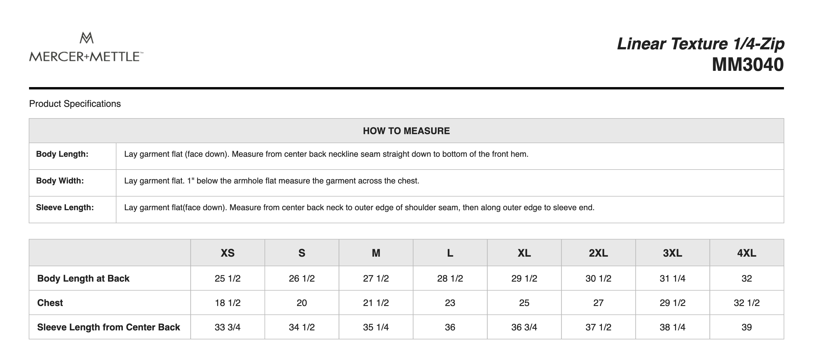 Sizing Chart