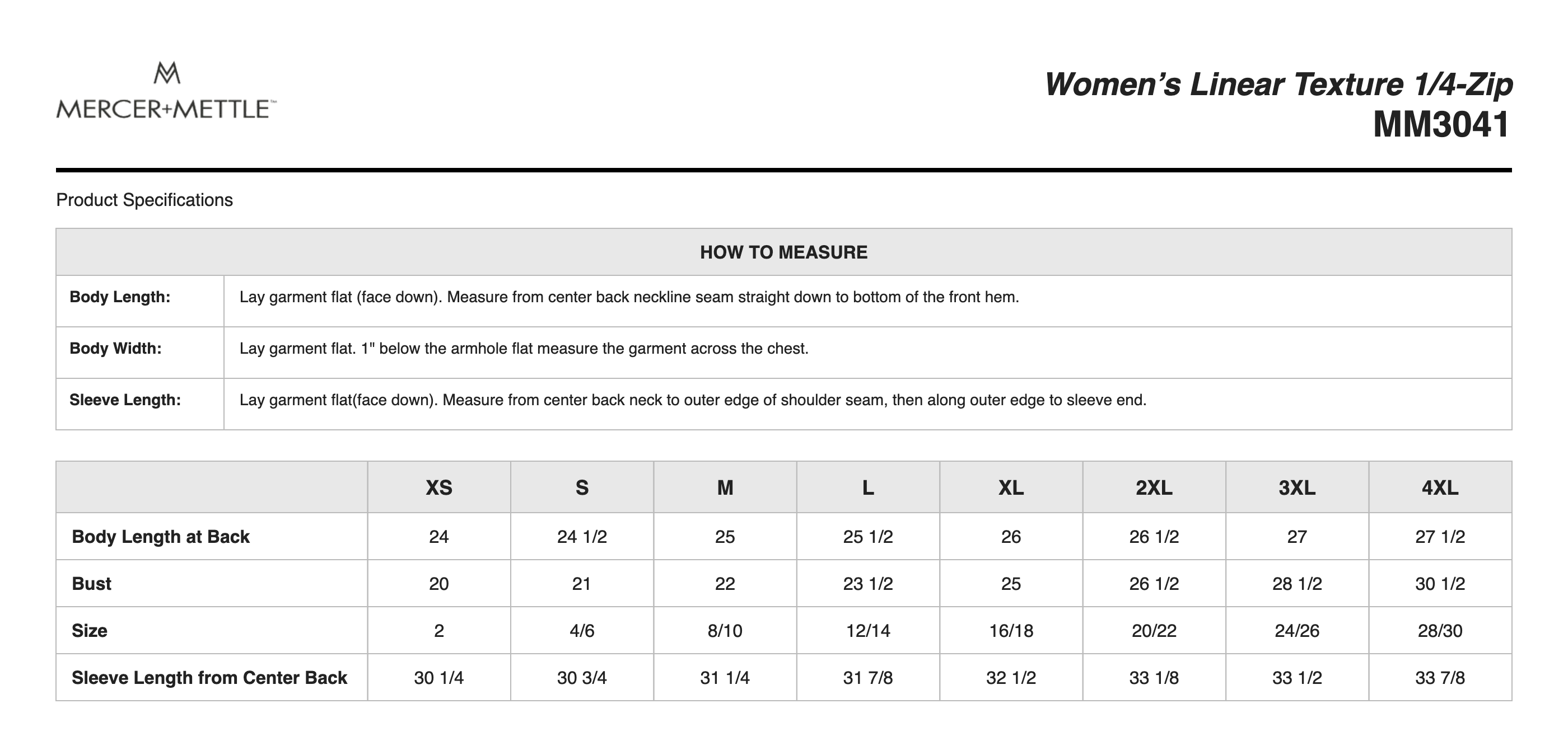 Sizing Chart