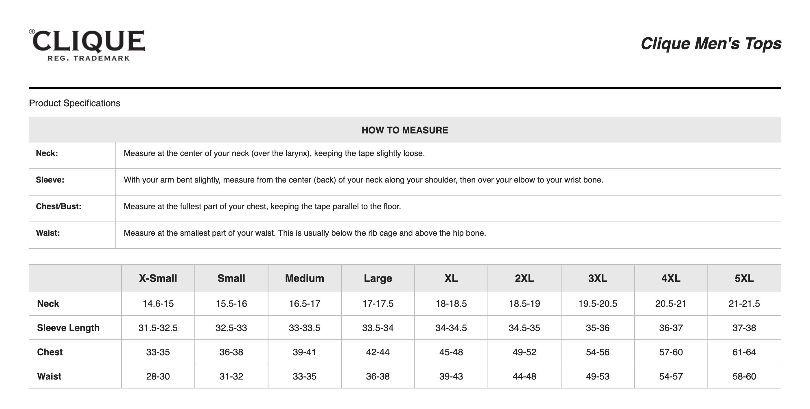 Sizing Chart