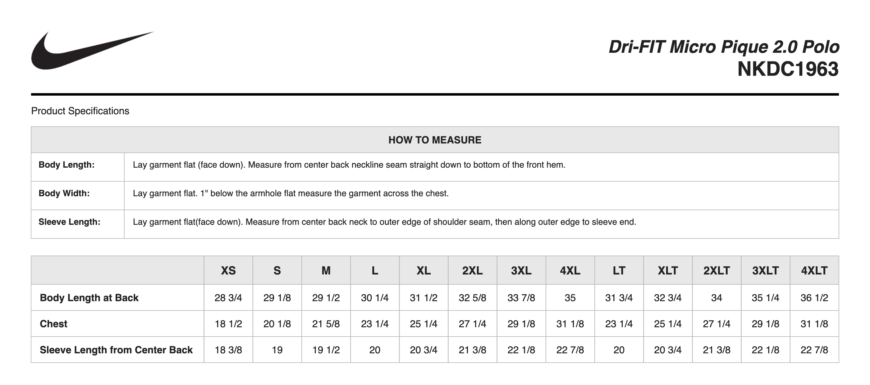 Sizing Chart