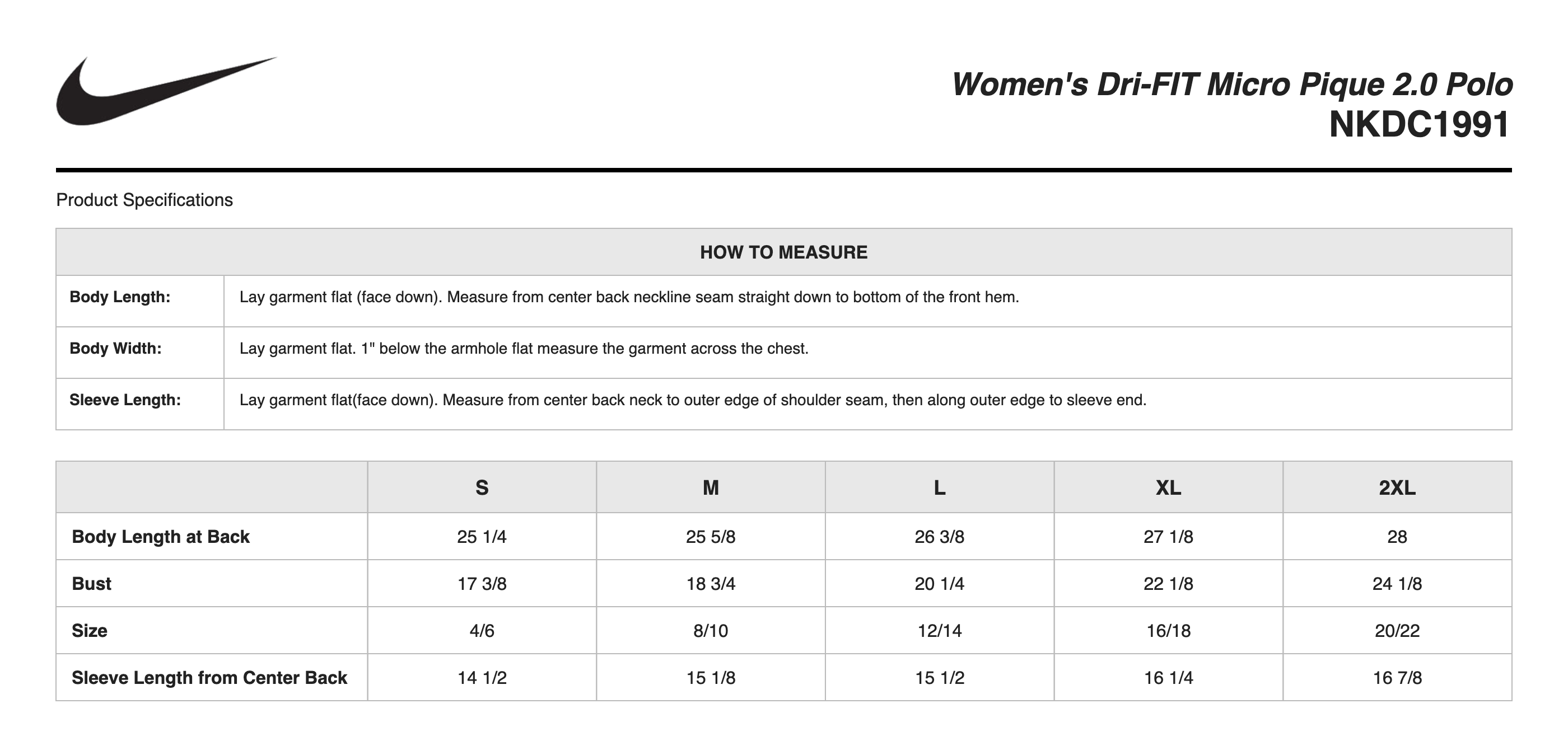 Sizing Chart