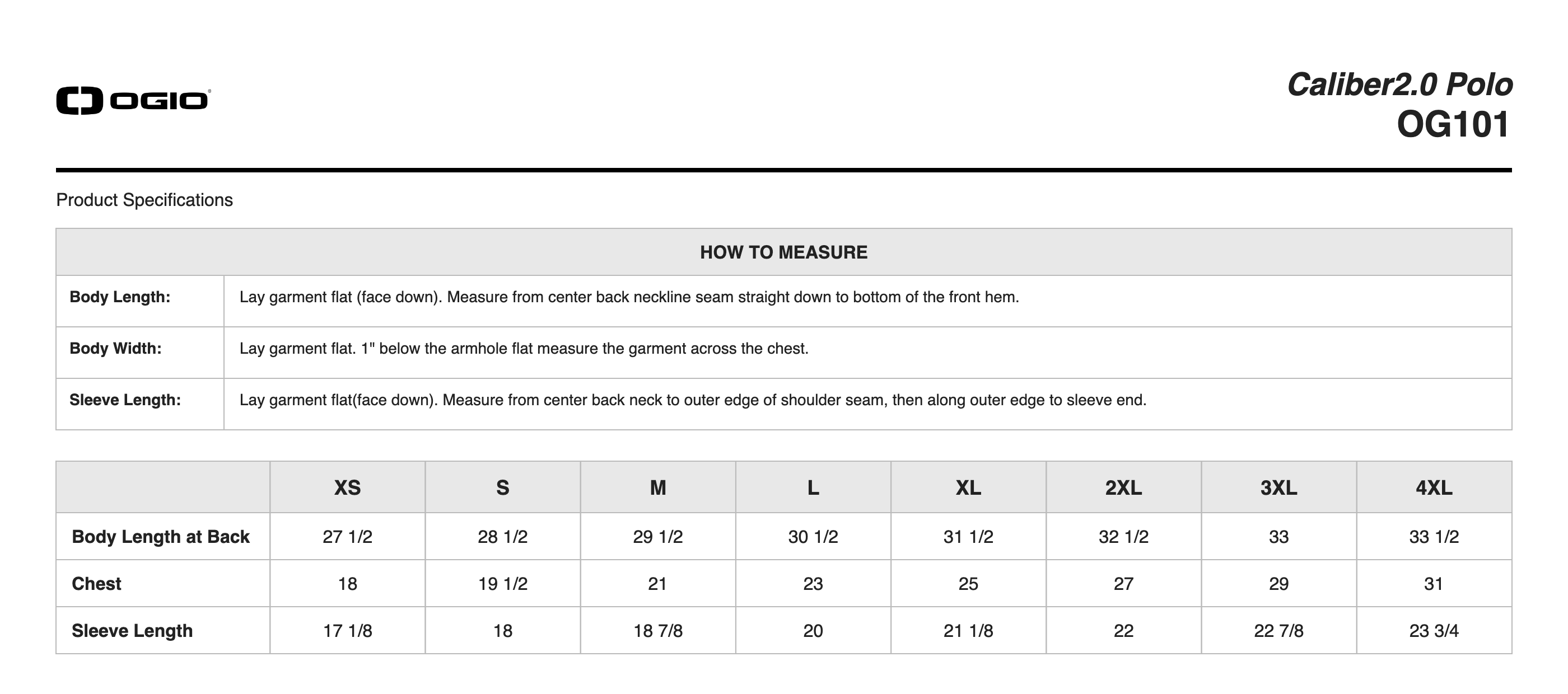 Sizing Chart
