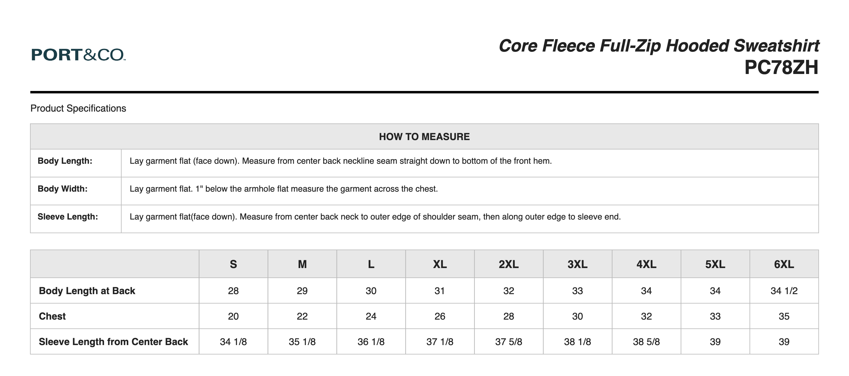 Sizing Chart
