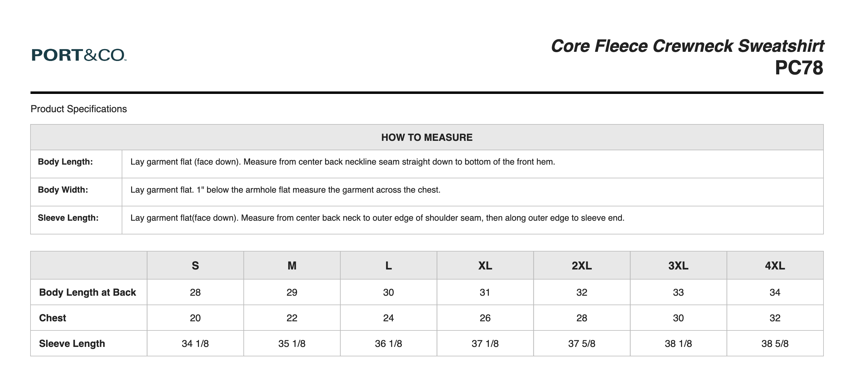 Sizing Chart