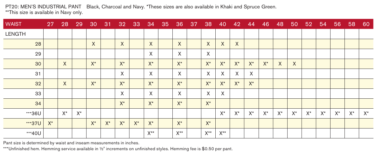 Sizing Chart