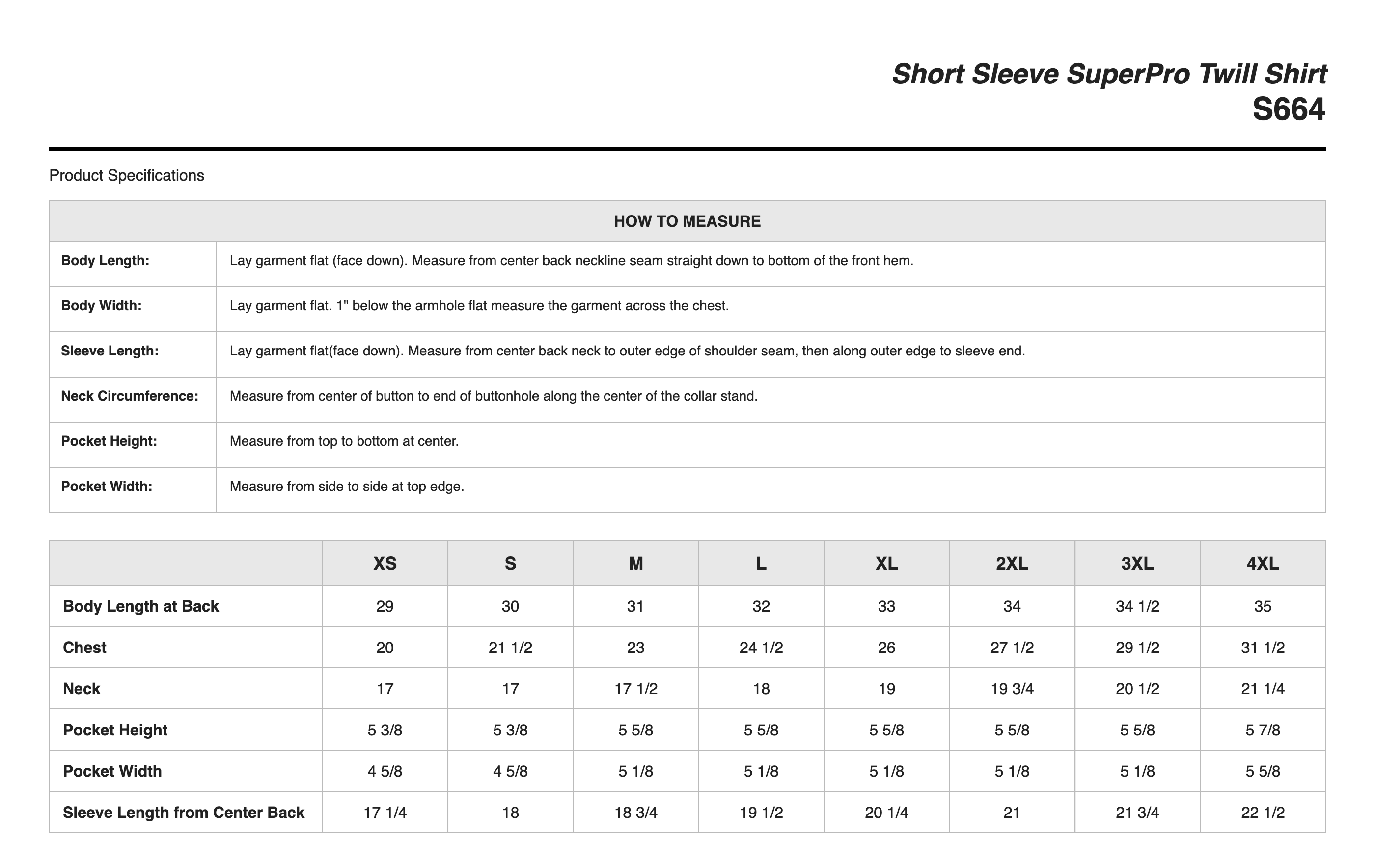Sizing Chart