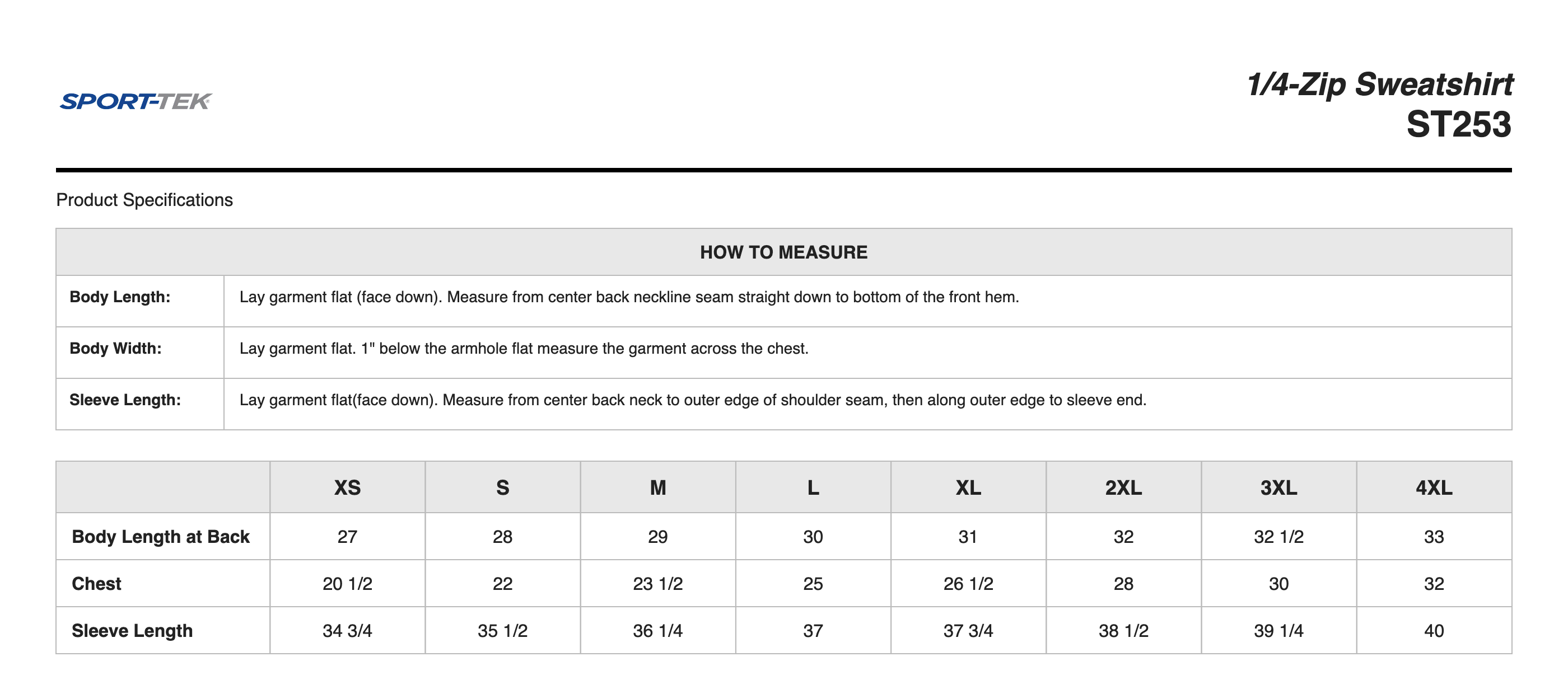 Sizing Chart