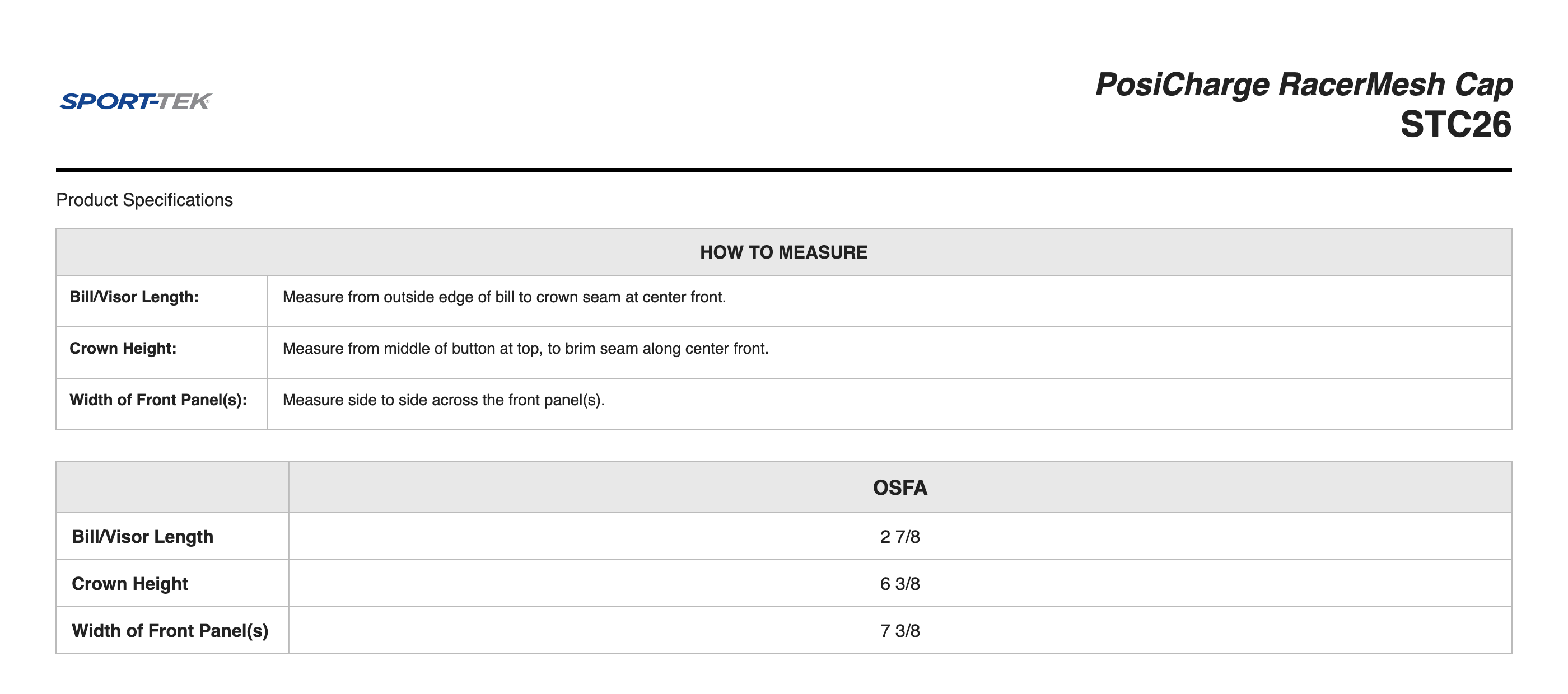 Sizing Chart
