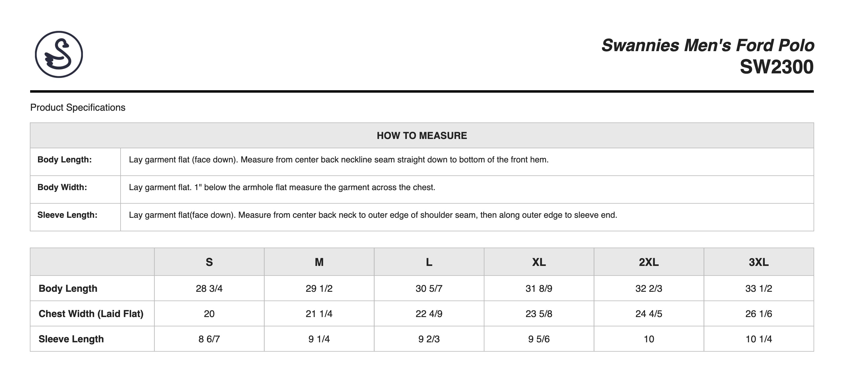 Sizing Chart