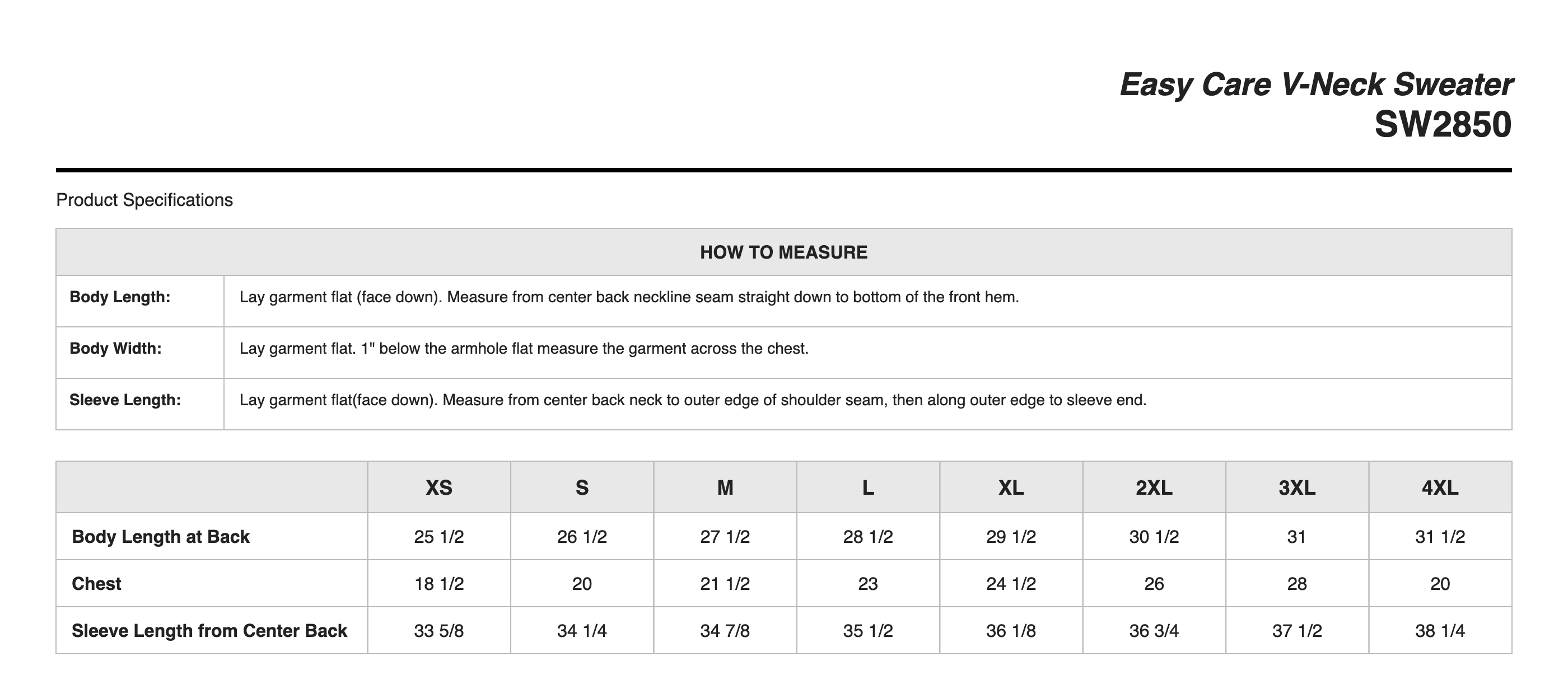 Sizing Chart