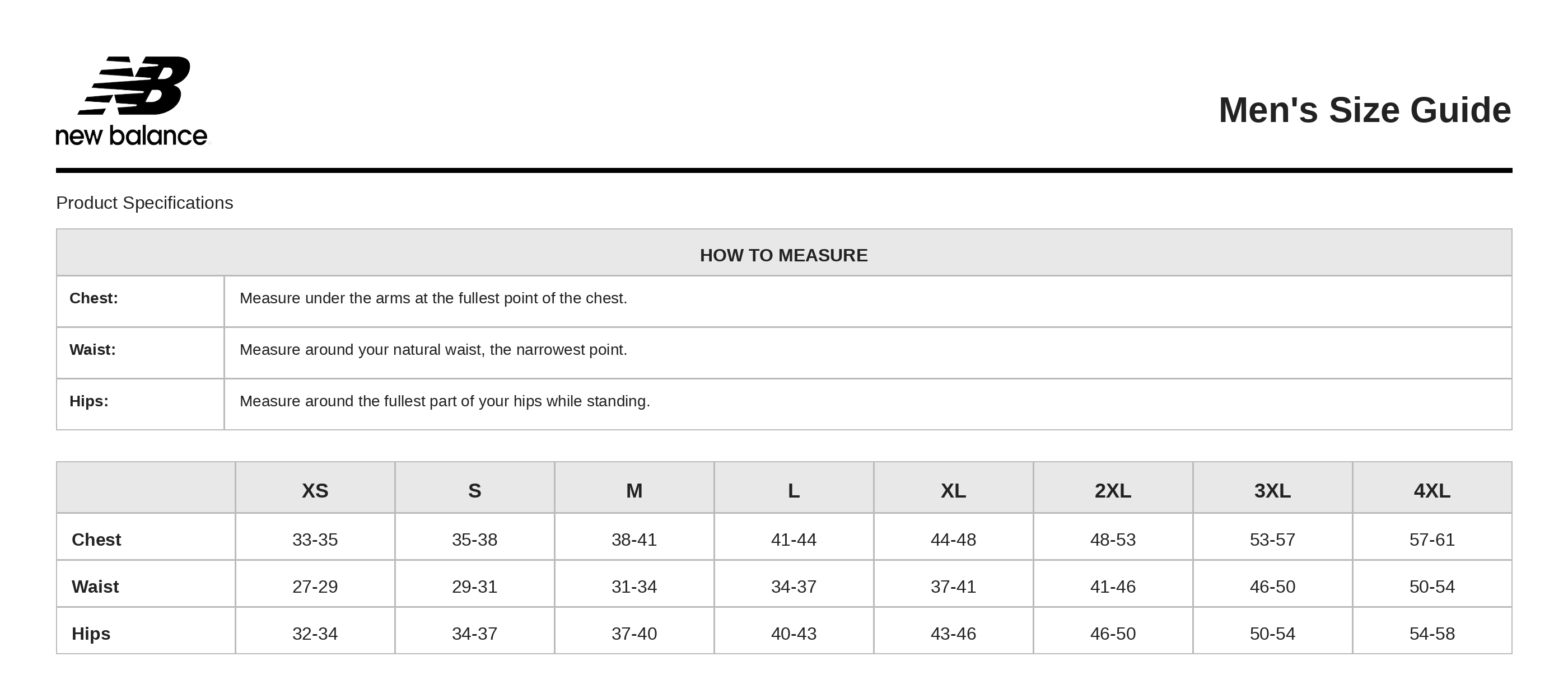 Sizing Chart