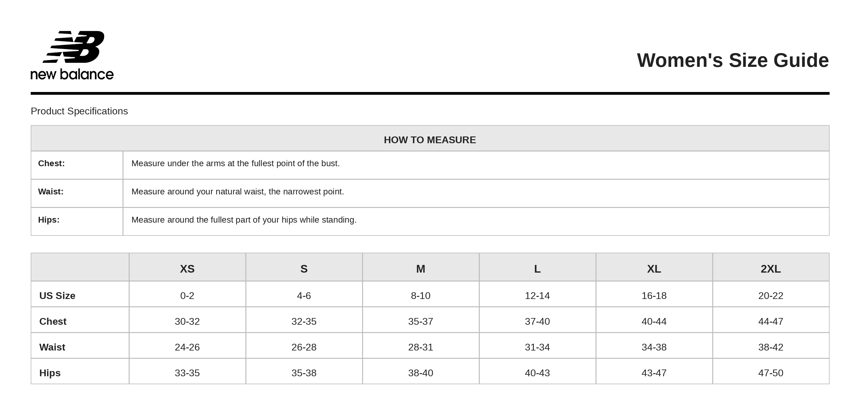 Sizing Chart