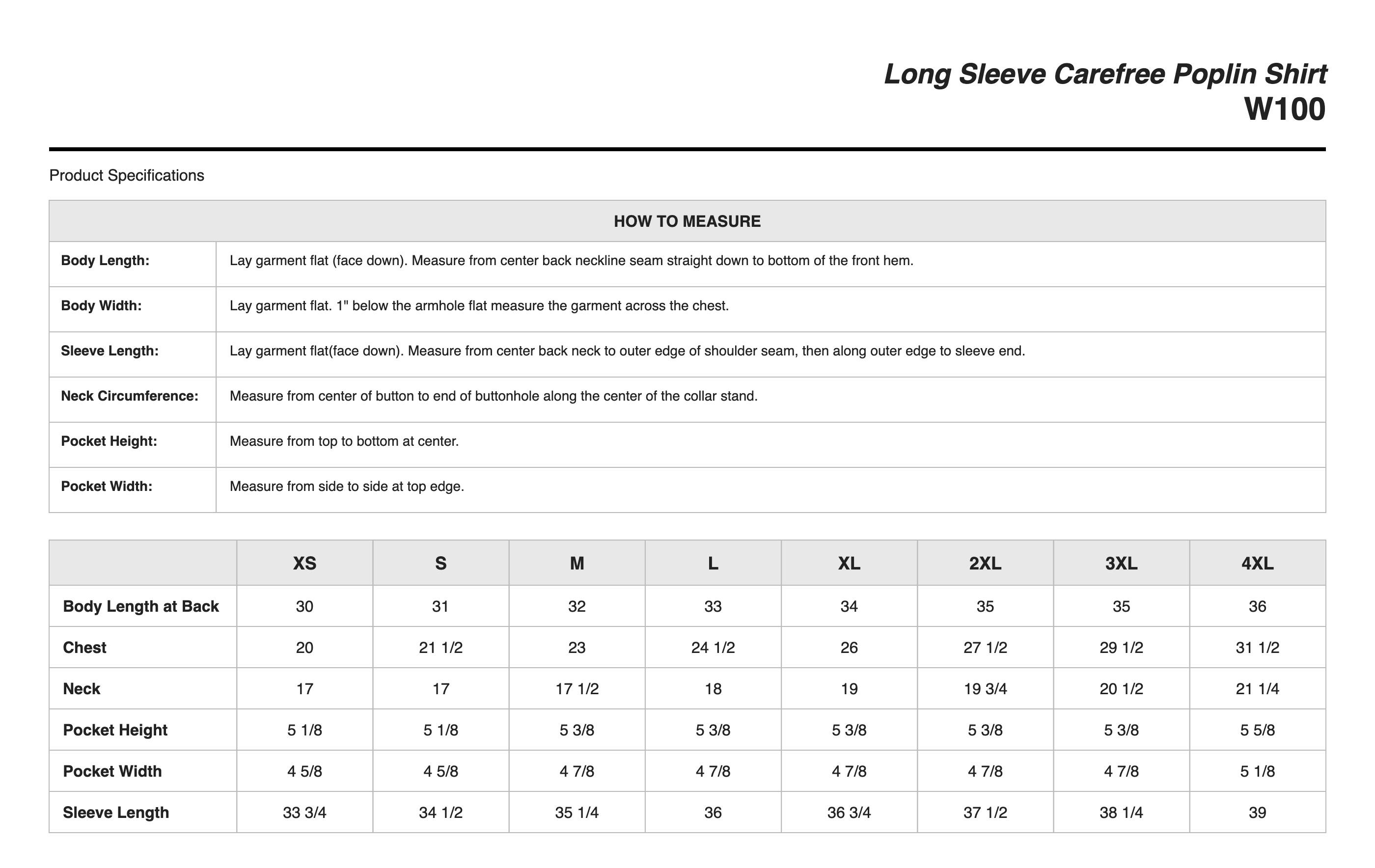 Sizing Chart