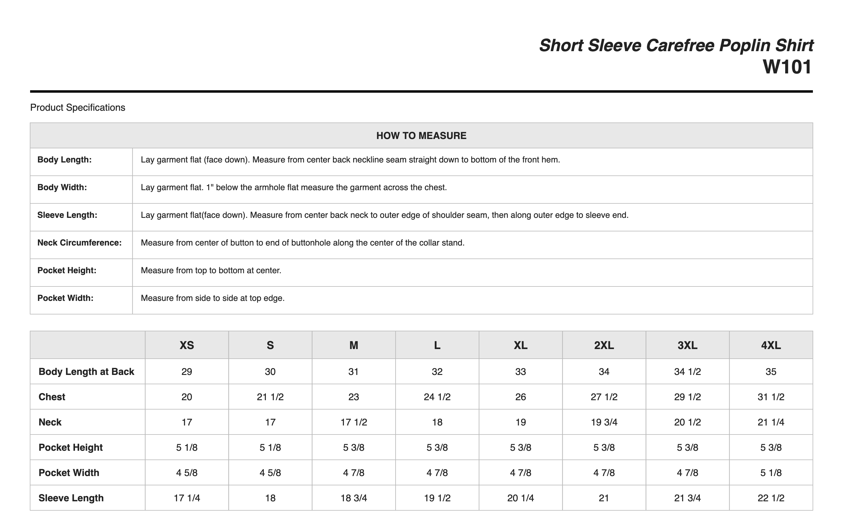 Sizing Chart