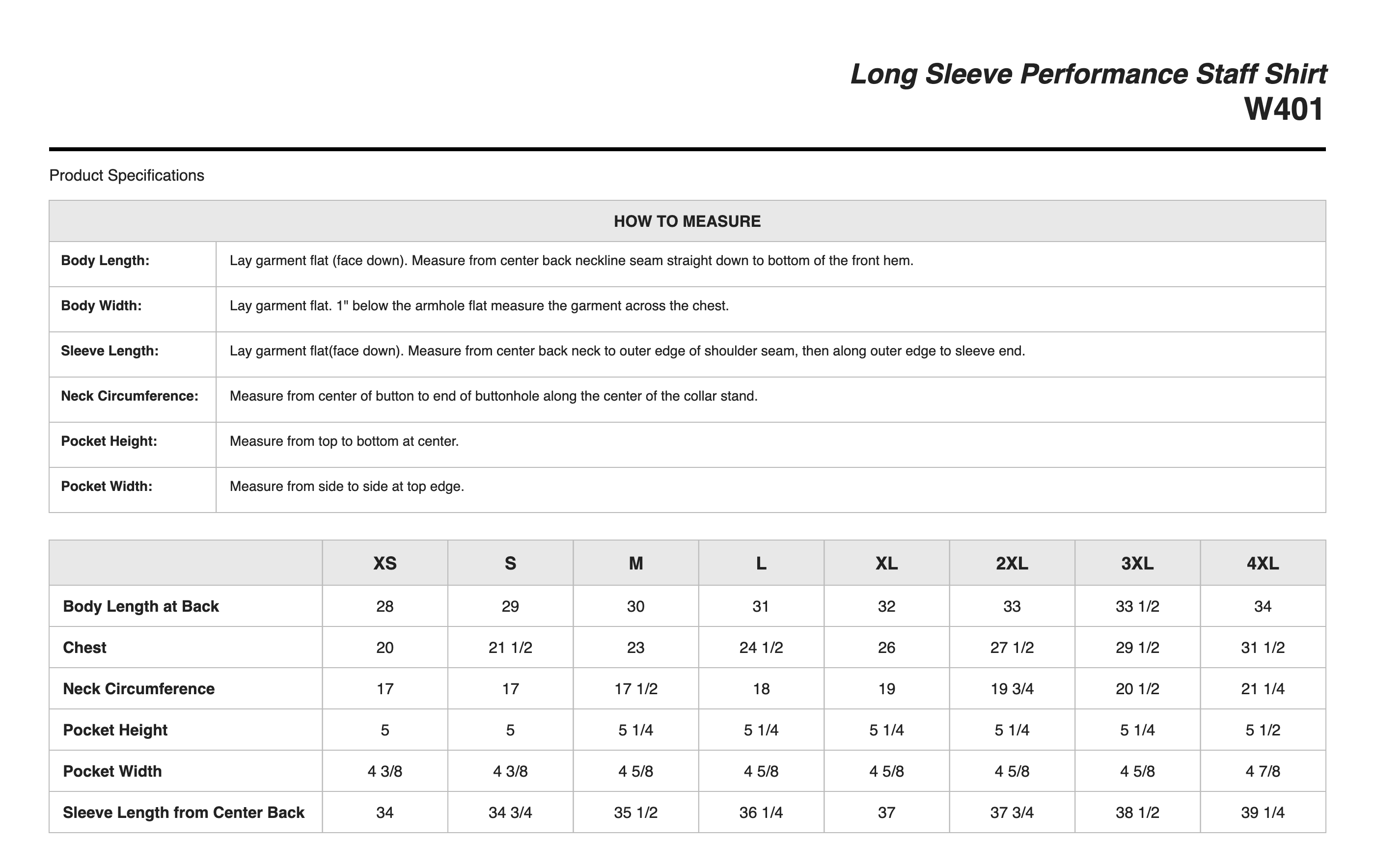 Sizing Chart