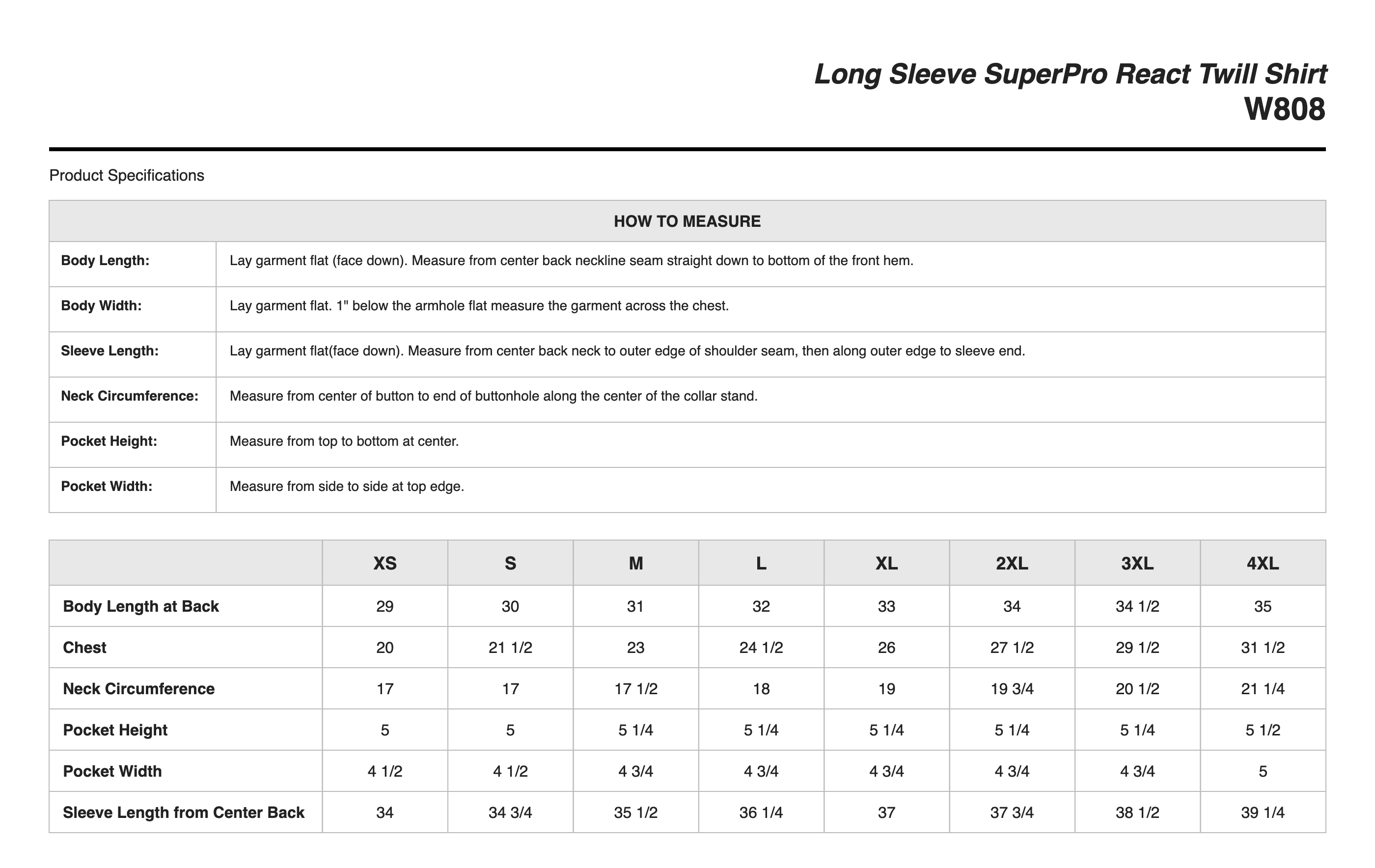 Sizing Chart