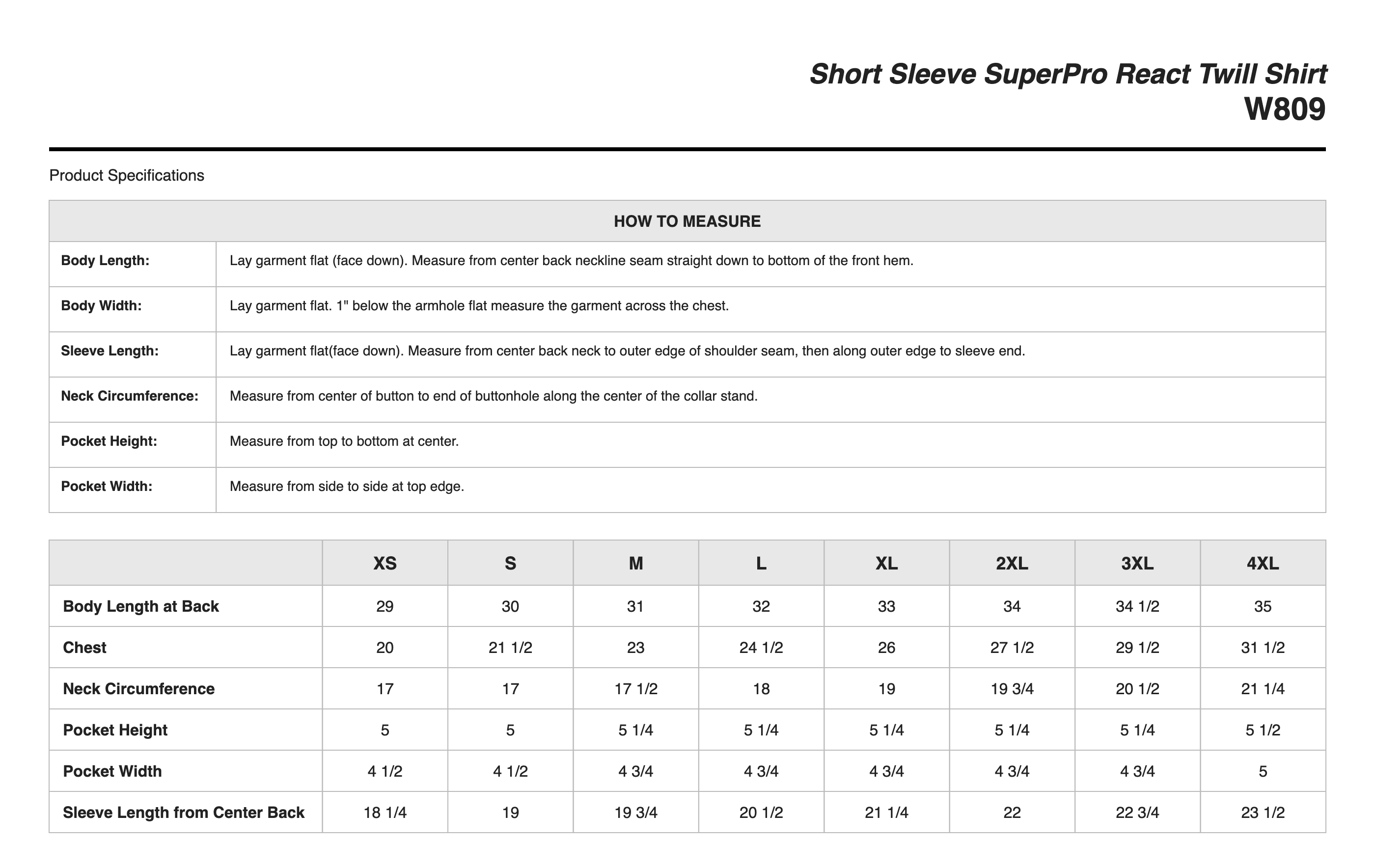 Sizing Chart