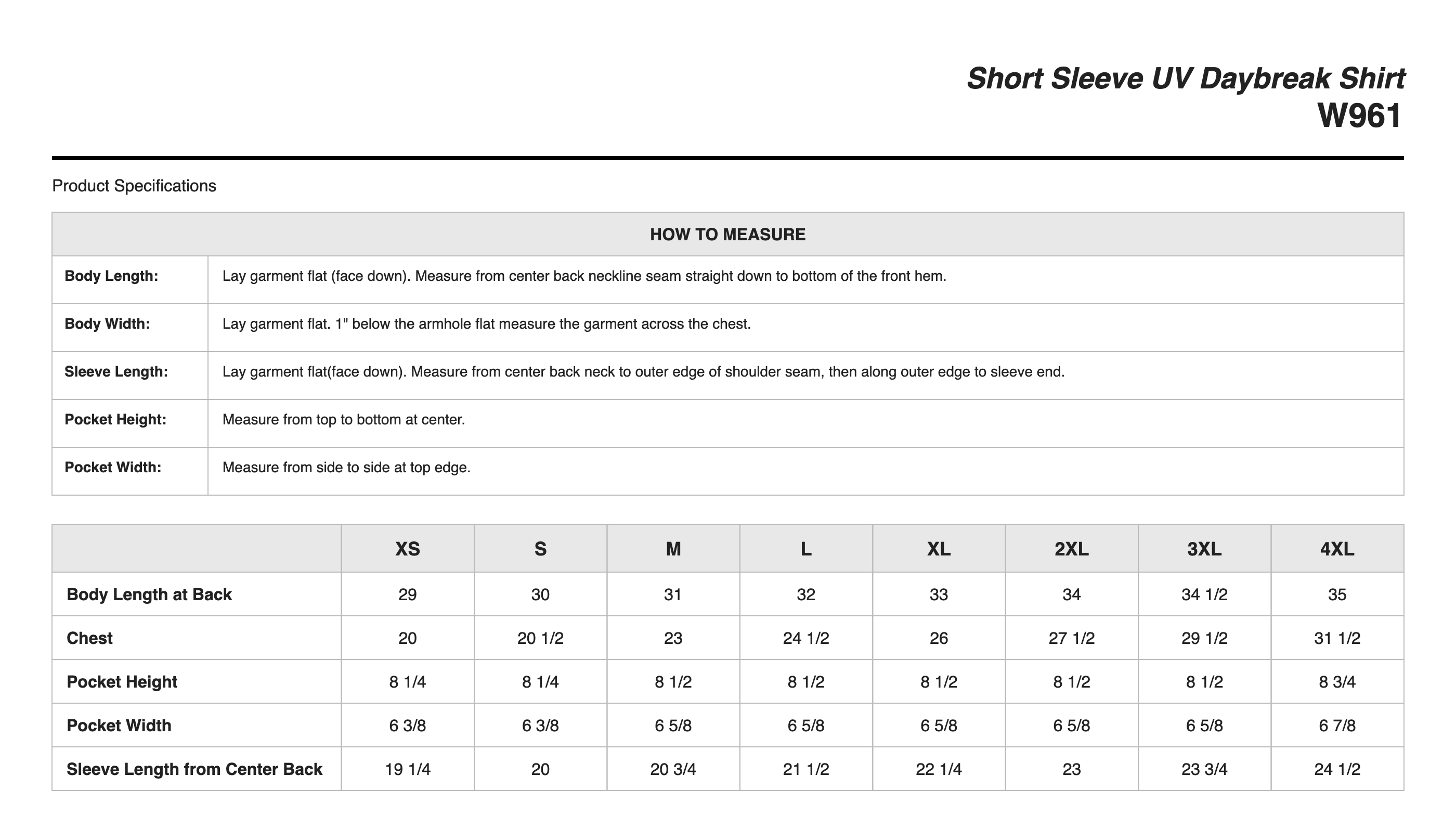 Sizing Chart