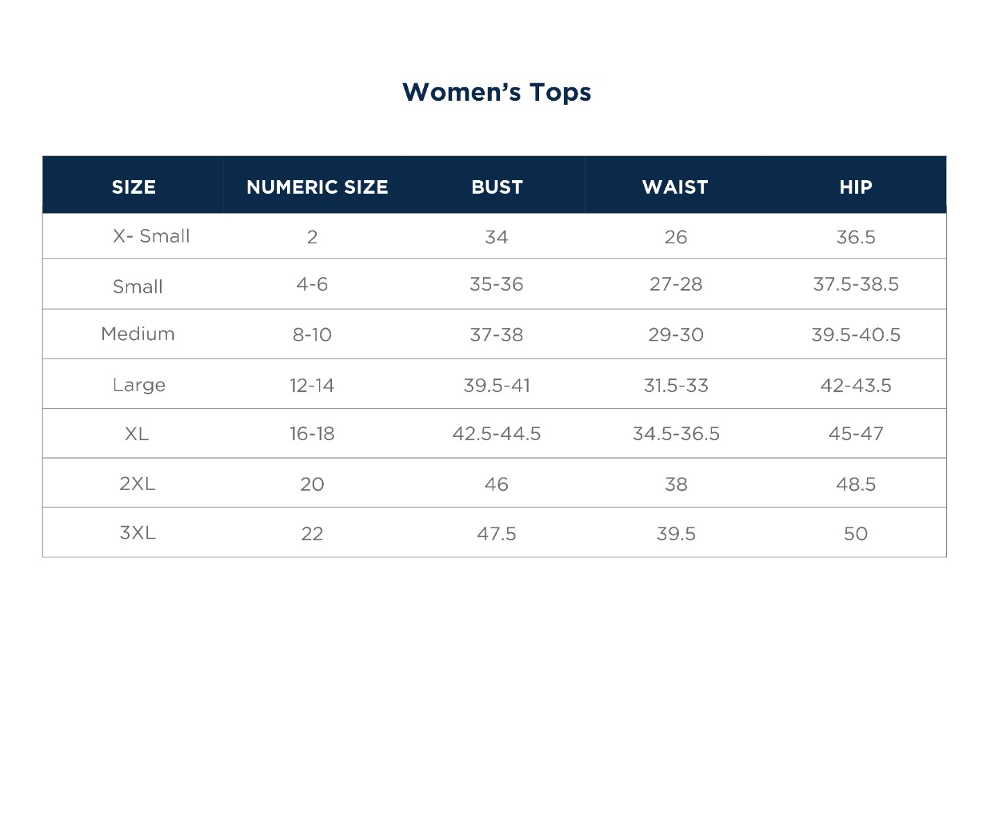 Sizing Chart