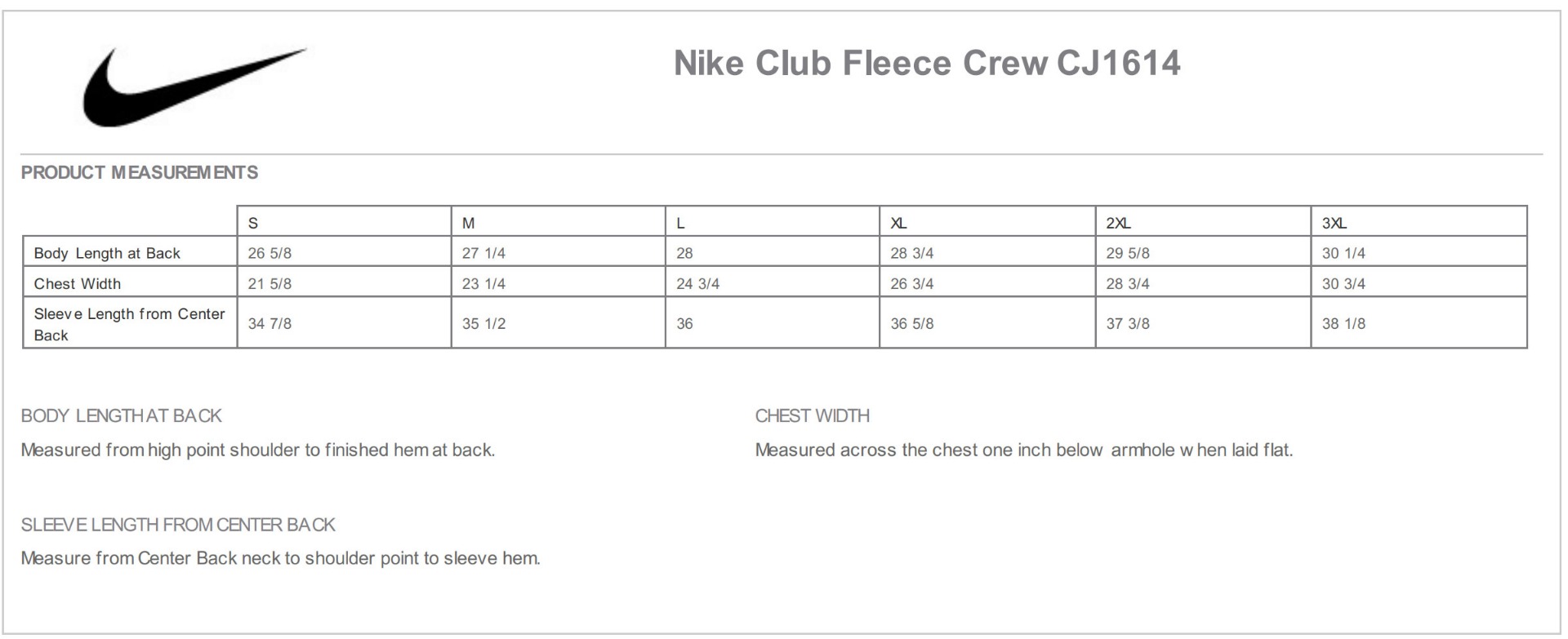 Sizing Chart