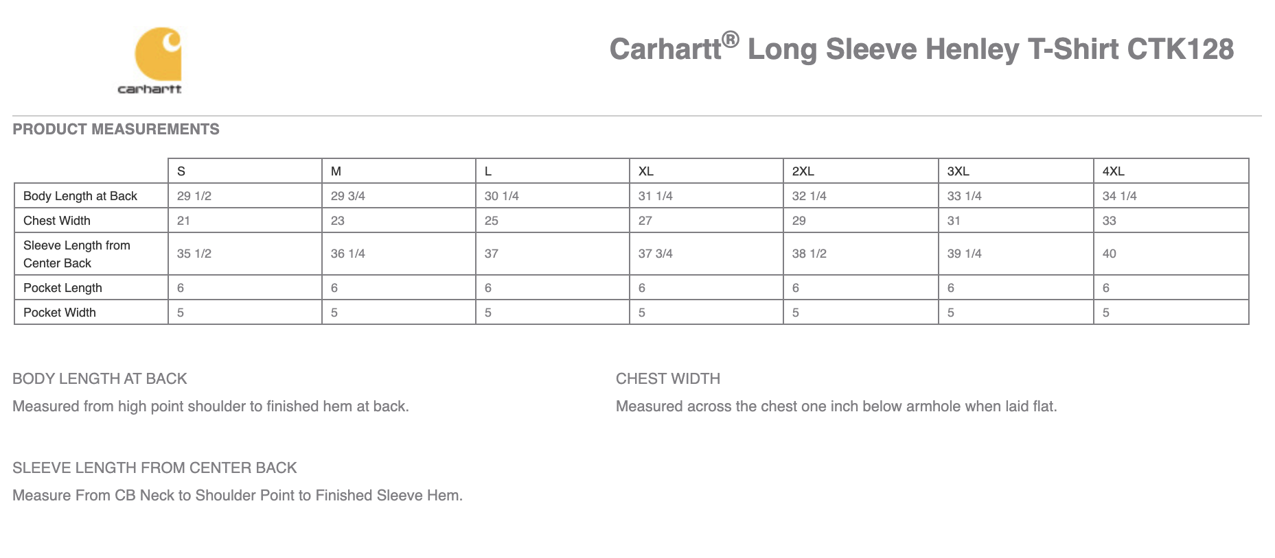 Sizing Chart