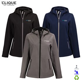 Clique Ladies' Tempo Recycled Stretch Softshell Hooded Jacket. LQO00075