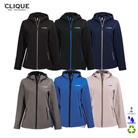 Clique Ladies' Tempo Recycled Stretch Softshell Hooded Jacket. LQO00075