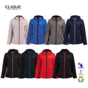 Clique Ladies' Tempo Recycled Stretch Softshell Hooded Jacket. LQO00075
