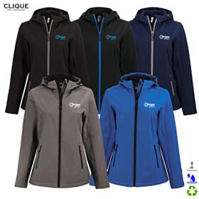 Clique Ladies' Tempo Recycled Stretch Softshell Hooded Jacket. LQO00075