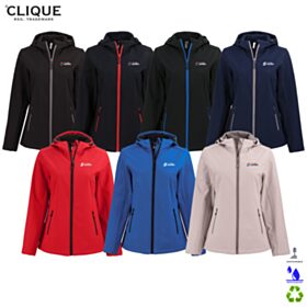 Clique Ladies' Tempo Recycled Stretch Softshell Hooded Jacket. LQO00075