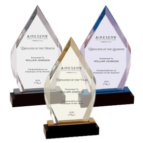 EMPLOYEE OF - ENGRAVED - 9" Silver Fusion Diamond Impress Acrylic with Black Glass Base. IMP118S