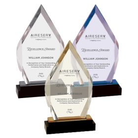 EXCELLENCE - ENGRAVED - 9" Silver Fusion Diamond Impress Acrylic with Black Glass Base. IMP118S