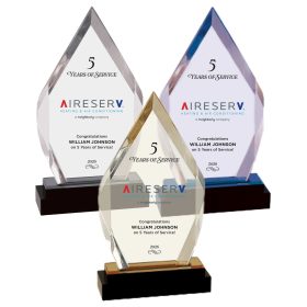 YEARS OF SERVICE - FULL COLOR - 9" Silver Fusion Diamond Impress Acrylic with Black Glass Base. IMP118S