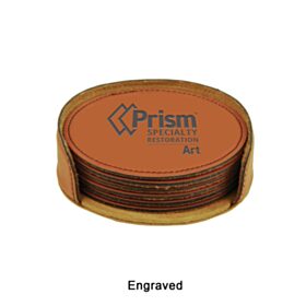 ART - 4" Rawhide Round Laserable Leatherette Coasters (Sets of 6). GFT281-Rawhide