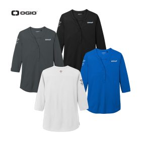 OGIO &reg; Ladies' Jewel Henley. LOG104-EMB/3LOC