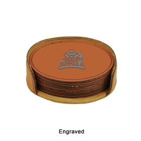 4" Rawhide Round Laserable Leatherette Coasters (Sets of 6). GFT281-Rawhide