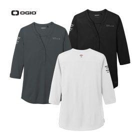 OGIO &reg; Ladies' Jewel Henley. LOG104-EMB/3LOC