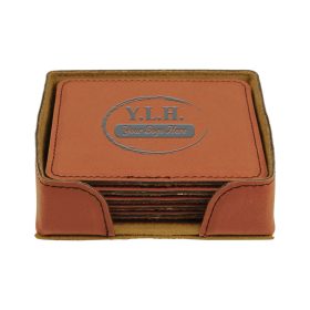 4" x 4" Rawhide Square Laserable Leatherette Coasters (Sets of 6). GFT282